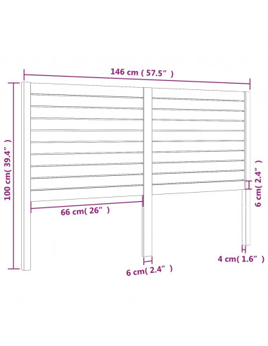 Testiera per Letto 146x4x100 cm in Legno Massello di Pino