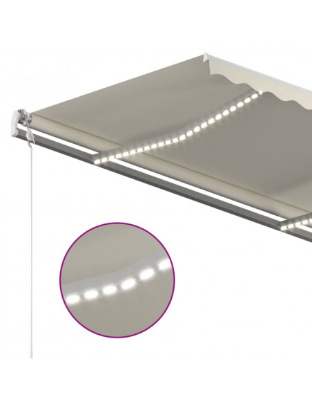 Tenda da Sole Retrattile Manuale con LED 3,5x2,5 m Crema