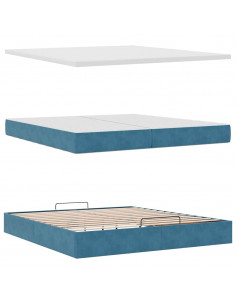 Pouf Letto con Materassi e LED Blu Scuro 200x200cm Velluto 2