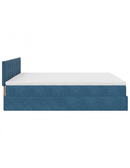 Pouf Letto con Materassi e LED Blu Scuro 200x200cm Velluto