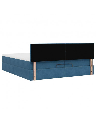Pouf Letto con Materassi e LED Blu Scuro 200x200cm Velluto