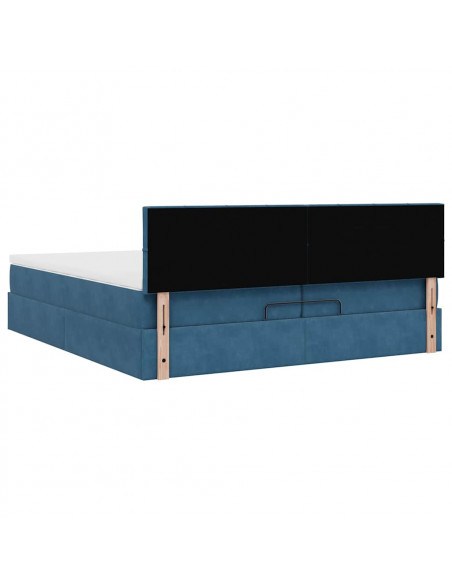 Pouf Letto con Materassi e LED Blu Scuro 200x200cm Velluto
