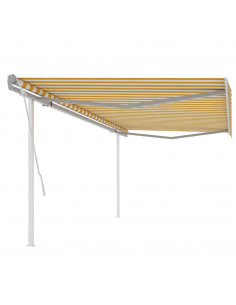 Tenda da Sole Retrattile Manuale con Pali 5x3 m Gialla e Bianca