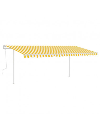 Tenda da Sole Retrattile Manuale con Pali 5x3 m Gialla e Bianca