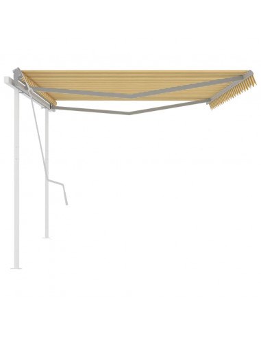 Tenda da Sole Retrattile Manuale con Pali 5x3 m Gialla e Bianca