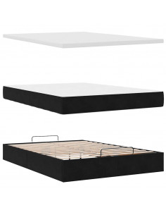 Struttura Letto Pouf con Materasso Nero 140x190 cm in Velluto 2