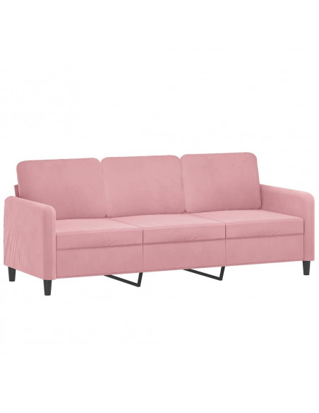 Set di Divani 3 pz con Cuscini Rosa in Velluto