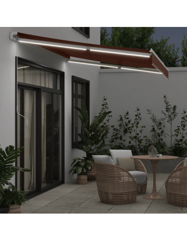 Tenda Retrattile Manuale con LED 350x250 cm Marrone