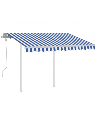 Tenda da Sole Retrattile Manuale con Pali 3,5x2,5m Blu e Bianca