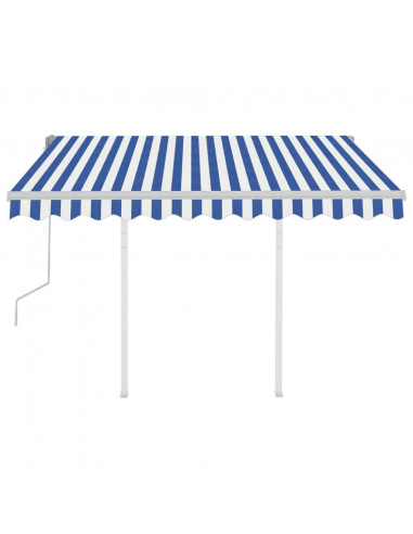 Tenda da Sole Retrattile Manuale con Pali 3,5x2,5m Blu e Bianca