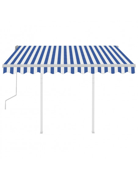 Tenda da Sole Retrattile Manuale con Pali 3,5x2,5m Blu e Bianca