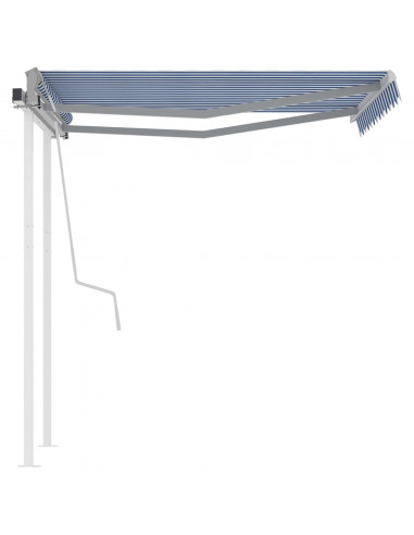 Tenda da Sole Retrattile Manuale con Pali 3,5x2,5m Blu e Bianca