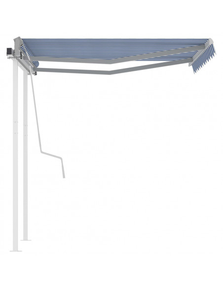 Tenda da Sole Retrattile Manuale con Pali 3,5x2,5m Blu e Bianca