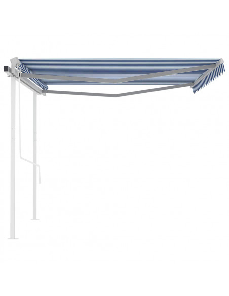Tenda da Sole Retrattile Automatica e Pali 4,5x3 m Blu e Bianca