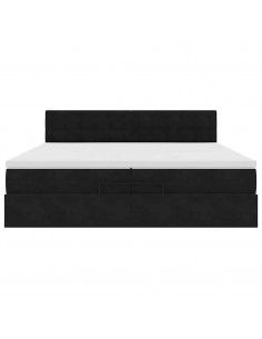 Struttura Letto Pouf con Materasso Nero 200x200 cm in Velluto 2