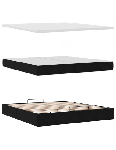 Struttura Letto Pouf con Materasso Nero 200x200 cm in Velluto