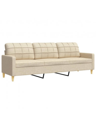 Set di Divani 3 pz con Poggiapiedi Crema in Tessuto