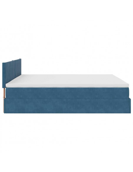 Pouf Letto con Materassi e LED Blu Scuro 200x200cm Velluto