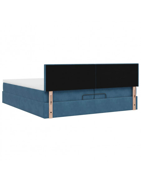 Pouf Letto con Materassi e LED Blu Scuro 200x200cm Velluto