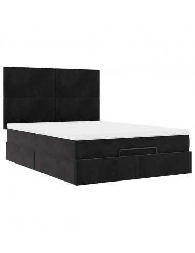Struttura Letto Pouf con Materassi Nero 140x190 cm in Velluto