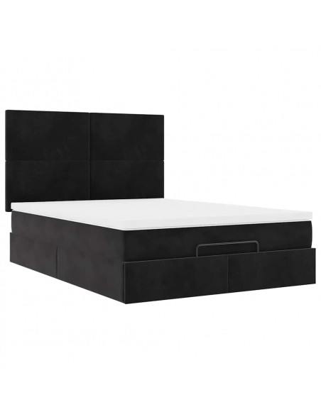 Struttura Letto Pouf con Materassi Nero 140x190 cm in Velluto