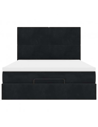 Struttura Letto Pouf con Materassi Nero 140x190 cm in Velluto