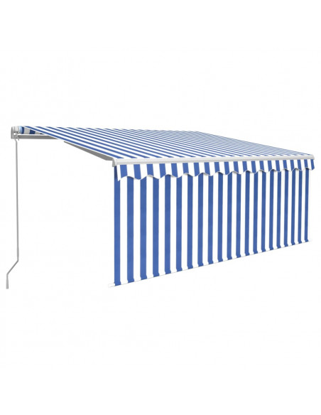 Tenda Sole Retrattile Manuale con LED 3x2,5m Blu e Bianco