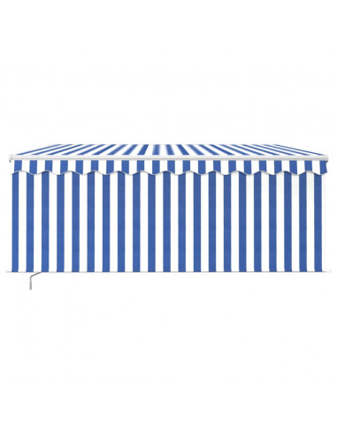 Tenda Sole Retrattile Manuale con LED 3x2,5m Blu e Bianco