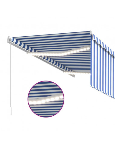 Tenda Sole Retrattile Manuale con LED 3x2,5m Blu e Bianco