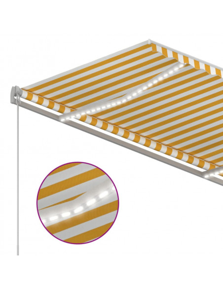 Tenda da Sole Retrattile Manuale LED 350x250 cm Gialla e Bianca
