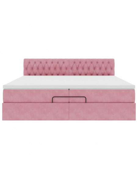 Struttura Letto Pouf con Materassi Rosa 200x200 cm Velluto