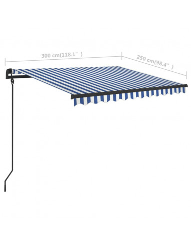 Tenda da Sole Retrattile Manuale con Pali 3x2,5 m Blu e Bianca