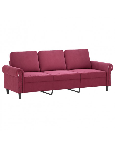 Set di Divani 3 pz con Cuscini Rosso Vino in Velluto