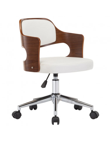 Sedia da Ufficio Girevole Bianca in Legno Piegato e Similpelle