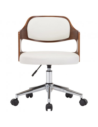 Sedia da Ufficio Girevole Bianca in Legno Piegato e Similpelle