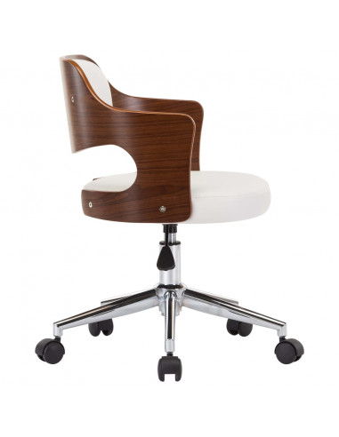 Sedia da Ufficio Girevole Bianca in Legno Piegato e Similpelle