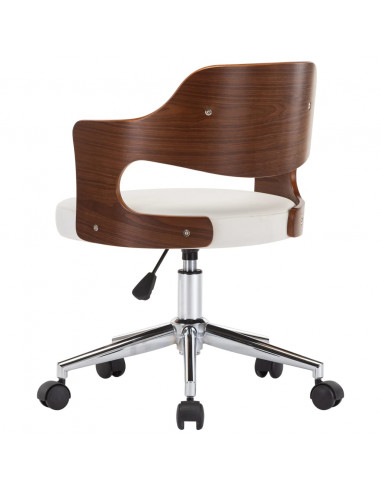 Sedia da Ufficio Girevole Bianca in Legno Piegato e Similpelle