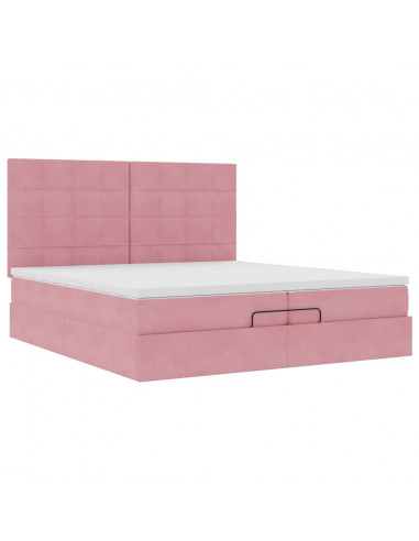 Struttura Letto Pouf con Materassi Rosa 200x200 cm Velluto