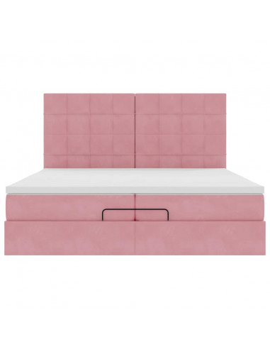 Struttura Letto Pouf con Materassi Rosa 200x200 cm Velluto