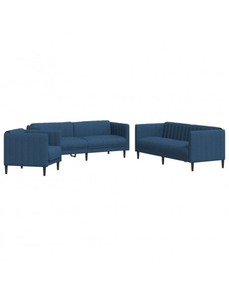 Set di Divani 3 pz Blu in Tessuto