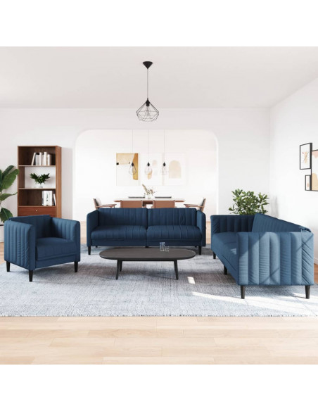 Set di Divani 3 pz Blu in Tessuto