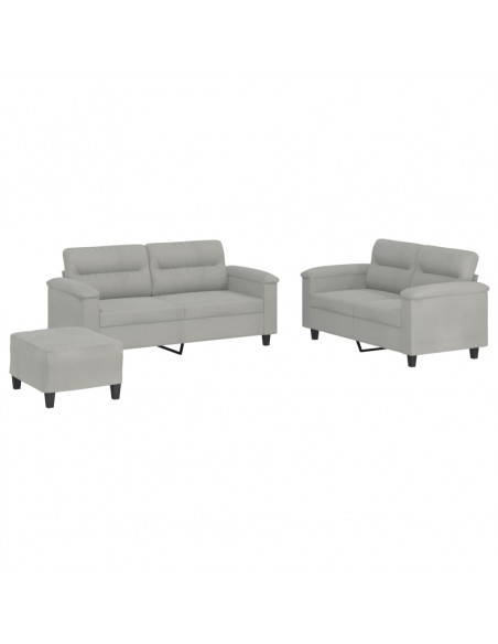 Set Divani 3 pz con Cuscini Grigio Chiaro in Tessuto Microfibra