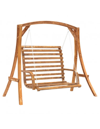 Panca a Dondolo in Legno Massello di Abete con Finitura in Teak