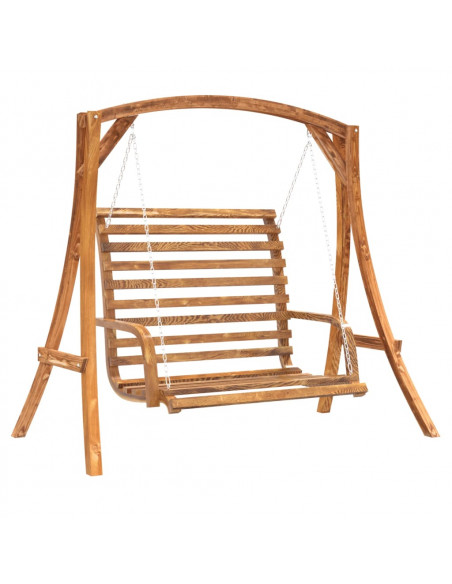 Panca a Dondolo in Legno Massello di Abete con Finitura in Teak