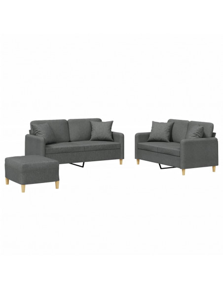 Set di Divani 3 pz con Cuscini Grigio Scuro in Tessuto