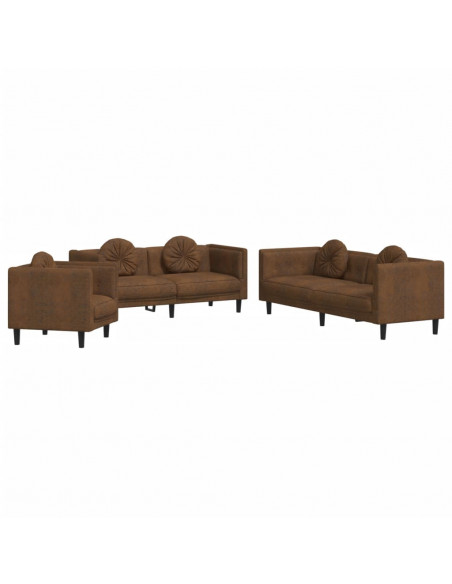 Set di Divani 3 pz con Cuscini Marrone in Velluto