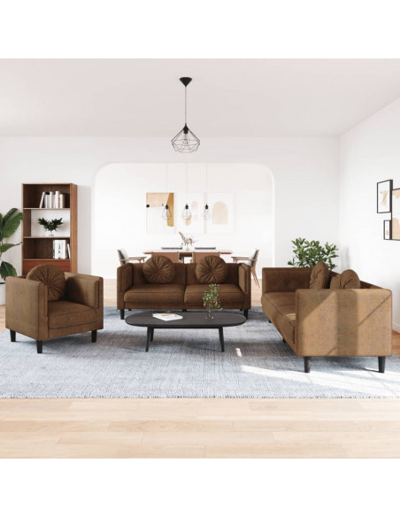 Set di Divani 3 pz con Cuscini Marrone in Velluto