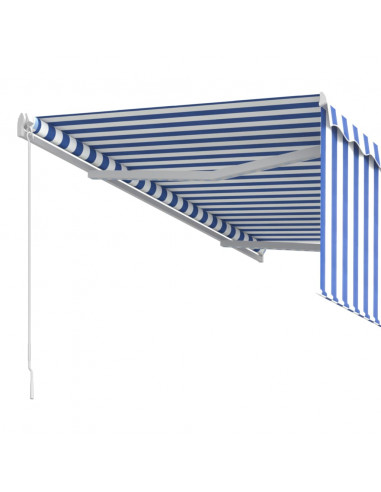 Tenda Sole Retrattile Manuale con Parasole 3,5x2,5 m Blu Bianco
