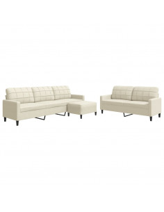 Set di Divani 3 pz con Cuscini Crema in Velluto