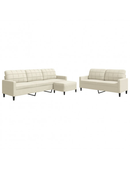 Set di Divani 3 pz con Cuscini Crema in Velluto